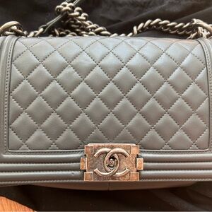 Medium Chanel Quilted Gray Leather Shoulder Bag